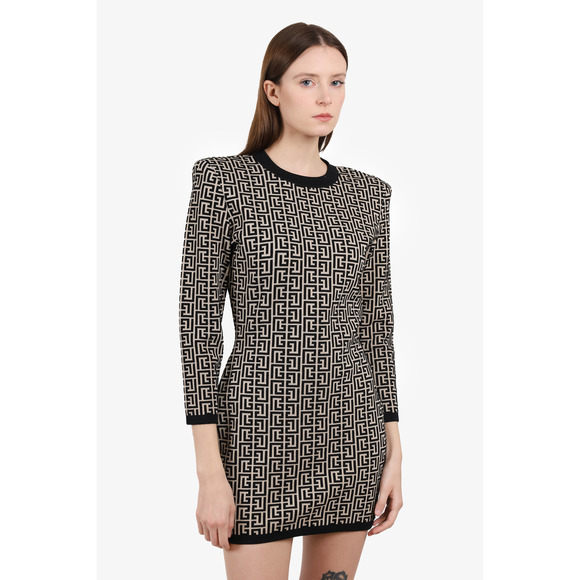 Balmain Black/Cream Wool Monogram Dress Size 42 - Picture 1 of 3